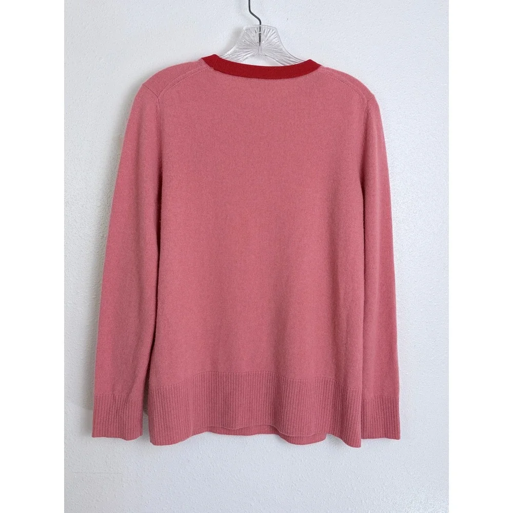 Tory Burch Pink Red Cherry Embroidered Crewneck Knit Sweater M